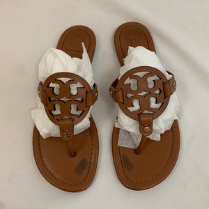 Tory Burch Miller Sandals Brown Leather Logo